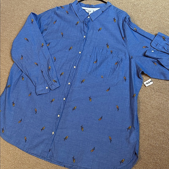 NWT - 3X - plus sized Old Navy button up / down bird shirt - Picture 1 of 10